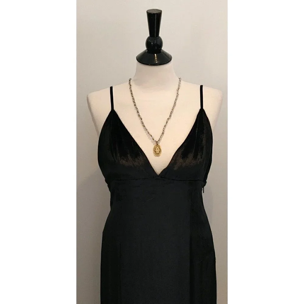 NWT Haute Hippie Black Velvet Maxi Evening Dress Spaghetti Straps Size 8 - Picture 6 of 13